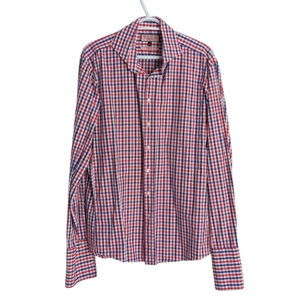 Thomas Pink Red and Blue Check Dress button down Shirt 16 1/2 42cm T14